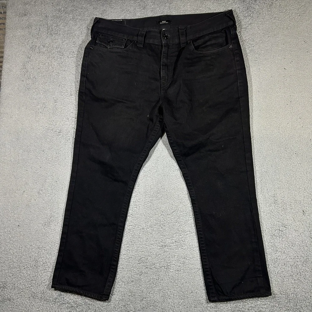 True Religion Men's 36 Ricky Relaxed Straight Black Denim Jeans #3319